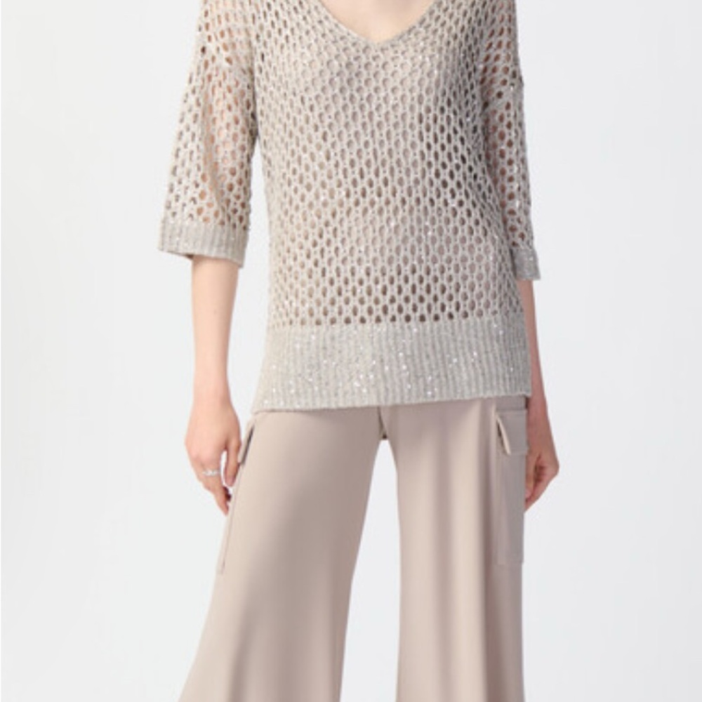 Joseph Ribkoff Light Beige Open Knit Tunic - Picture 4 of 10